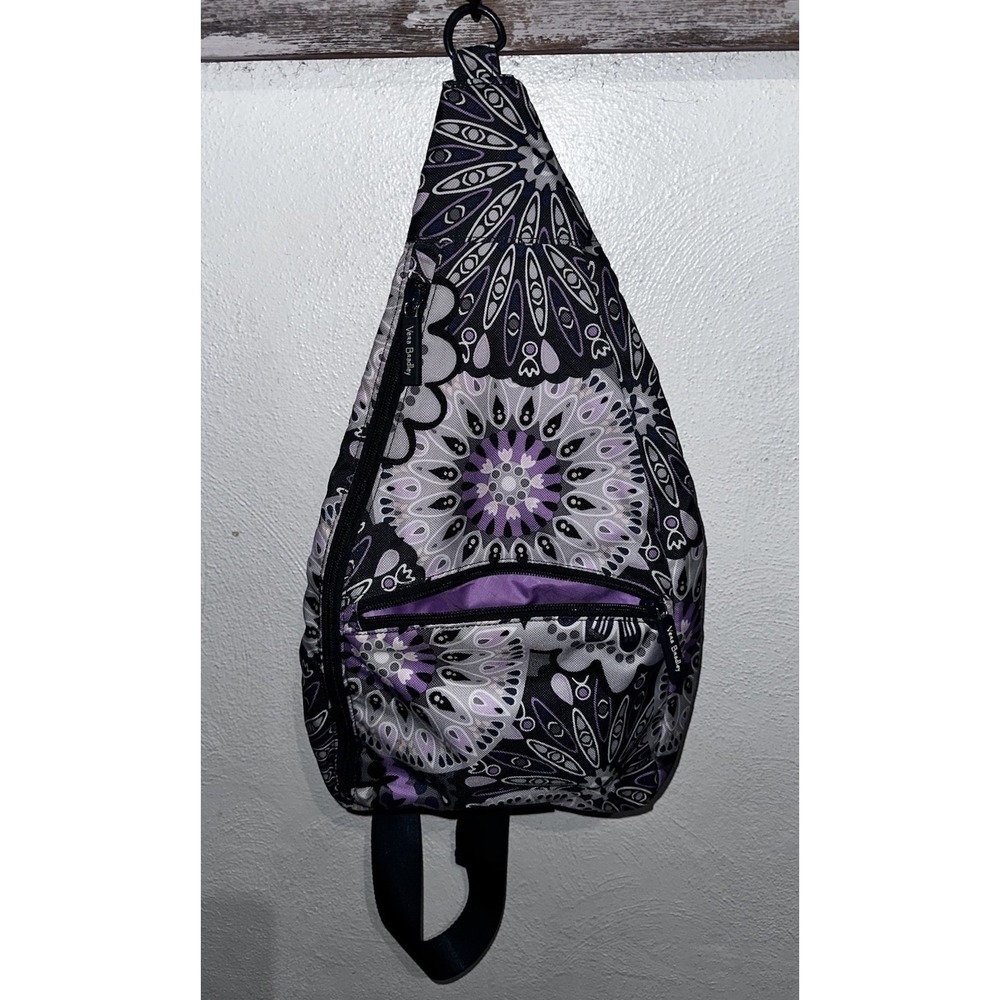 Vera Bradley Quilted Sling Backpack/ID Tag Bag Purple Floral Medallion Print